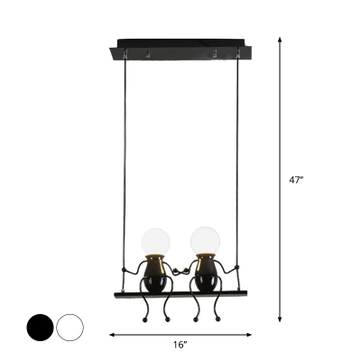 Simple 1/2-Light Chandelier Light Black/White Figure Sitting on Swing Ceiling Pendant with Metal Shade
