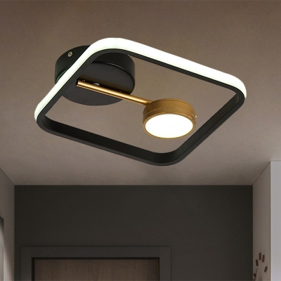 Square Frame Flush Ceiling Lamp Minimal Metallic Black-White/Black-Gold LED Flush Mounted Light in White/Warm Light