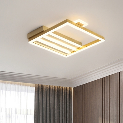 Square Iron Flush Mount Light Minimalism LED Gold Ceiling Mounted Fixture for Bedroom, 18