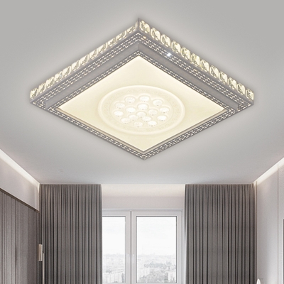 Square/Rectangle Acrylic Ceiling Lamp Modernism White Finish Clear Crystal Block LED Flush Mount Light Fixture for Living Room
