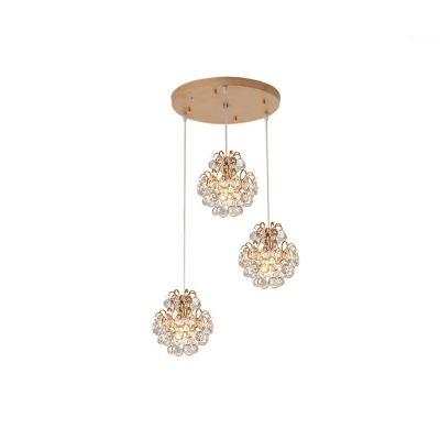 Tapered Suspended Lighting Contemporary Crystal Orbs 3 Bulbs Multi Light Pendant in Black/Gold with Round/Linear Canopy