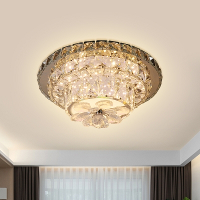 Tiered Beveled Crystal Ceiling Light Modernist Foyer LED Flush Mount Lamp in Nickel