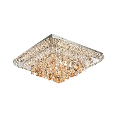 Tiered Square Crystal Flush Mount Modern Style Bedroom LED Flush Mount Ceiling Light Fixture in Chrome