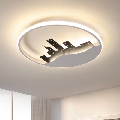 White LED Round Ceiling Fixture Modern Acrylic Flush Mount Lighting with Building Design
