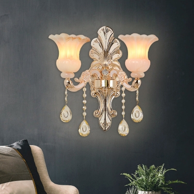 1/2-Light Flower Sconce Modern Style Crystal Wall Mounted Lighting in Champagne for Backdrop Sofa