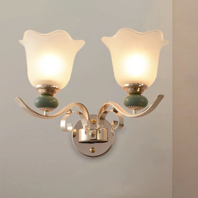 1/2 Lights White Glass Wall Mount Lighting Traditional Gold Scallop Bedroom Wall Light Fixture