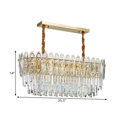 10 Heads Parlor Down Lighting Contemporary Gold Island Light with Oval Clear Crystal Glass Shade
