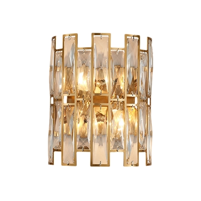 2/4 Lights Wall Mount Lamp Postmodern Half-Cylinder Crystal Rectangles Sconce Light in Gold, 11