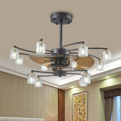 2 Tier Windmill Kitchen Ceiling Fan Rustic Crystal Prism 3 Blade 12 Heads Black Semi Flush Mount 31 5 Width 1596734198390 