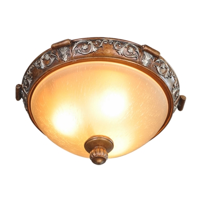 3/5-Light Flush Mount Recessed Lighting Antique Hemispherical Frosted Glass Ceiling Lamp in Brown, 16