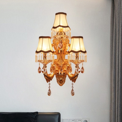 3 Heads Crystal Wall Light Fixture Traditional Gold Living Room Wall Sconce Lamp with/without Shade