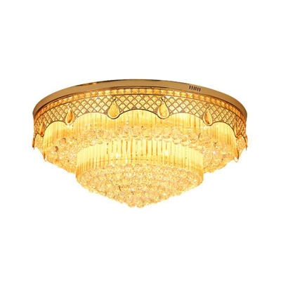 6 Heads 2-Tiered Cone Flush Light Modern Stylish Clear Crystal Flush Mount Ceiling Lighting Fixture