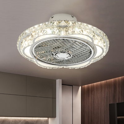 8 Blades Bloom Ceiling Lamp Modern Crystal LED Stainless-Steel Semi Flush Mount Lighting for Great Room, 19.5
