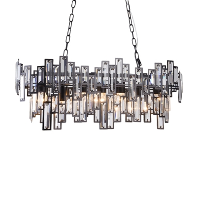 Black/Gold Double-Layered Island Lighting Contemporary Crystal Block 7-Light Ceiling Pendant Lamp
