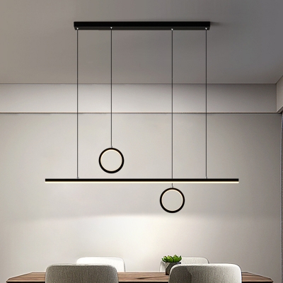 Black/Gold Ring and Line Multi Light Pendant Minimalism LED Metal Hanging Lamp Fixture in White/Warm Light