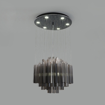 Black Layers Hanging Lighting Contemporary Crystal Living Room LED Multi Ceiling Light, 31.5