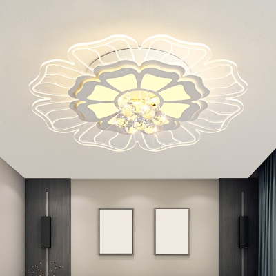 Bloom Flushmount Lighting Modern Style Acrylc LED White Ceiling Lamp with Crystal Orbs Decor, 16.5
