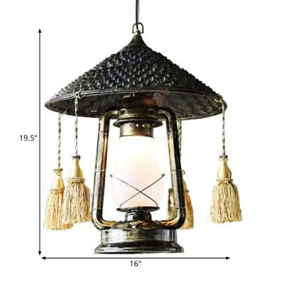 Bronze 1-Bulb Hanging Lamp Fixture Antiqued Metallic Kerosene Lamp Shape Pendulum Light