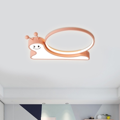 Cartoon Snail Flush Light Fixture Acrylic LED Kids Bedroom Flush Mount Lamp in Pink/Blue, White/Warm Light