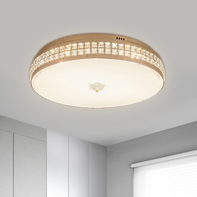 Champagne Round Flushmount Lighting Contemporary LED Crystal Ceiling Mounted Light for Bedroom, 15.5
