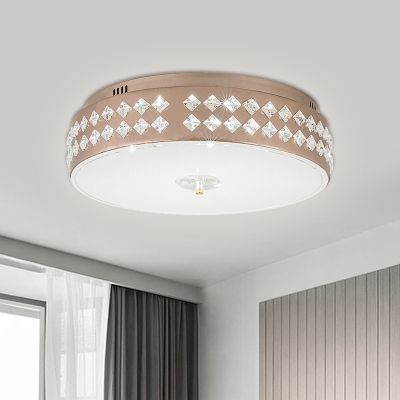 Champagne Round Flushmount Lighting Contemporary LED Crystal Ceiling Mounted Light for Bedroom, 15.5