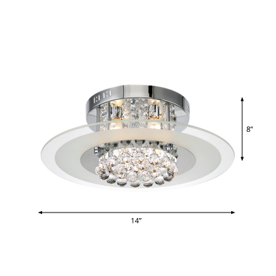 Chrome Finish 3-Light Semi Mount Lighting Modern Clear Glass Round Ceiling Lamp with Crystal Orb Drapes