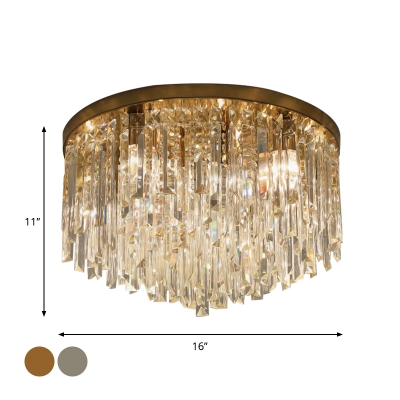 Chrome/Gold Circle Ceiling Light Fixture Modern 6-Light Crystal Rectangle Flush Mount Lamp for Bedroom