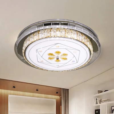 Circle Bedroom Flush-Mount Light Fixture Modern Crystal Stainless Steel LED Ceiling Lamp