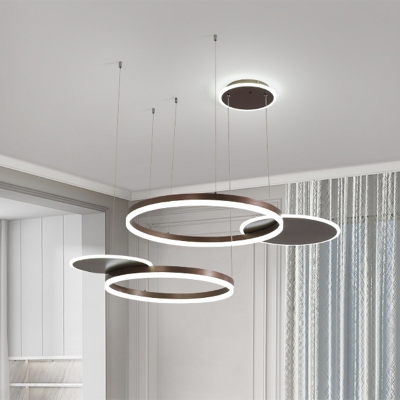 Circular Dining Room Cluster Pendant Metallic LED Modernism Pendulum Light in Gold/Coffee, White/Warm Light