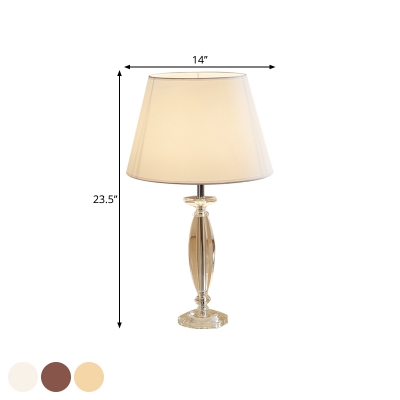 Conic Bedroom Table Lamp Classic Style Fabric 1 Light White/Flaxen/Coffee Faceted Crystal Night Light