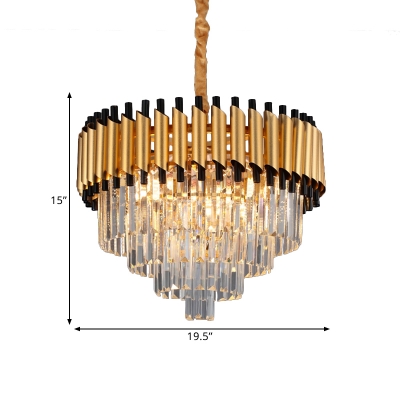 Contemporary Tiered Chandelier Crystal Rectangle 4/6-Bulb Living Room Suspension Lighting Fixture in Gold