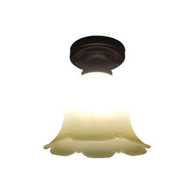 Cream Glass White Flushmount Lighting Scalloped 1 Bulb Rustic Close to Ceiling Lamp