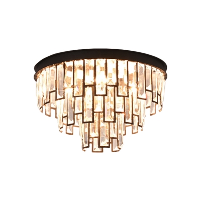 Crystal-Rectangles Black/Gold Flush Light 3-Layer Tapered 4 Bulbs Postmodern Close to Ceiling Lighting