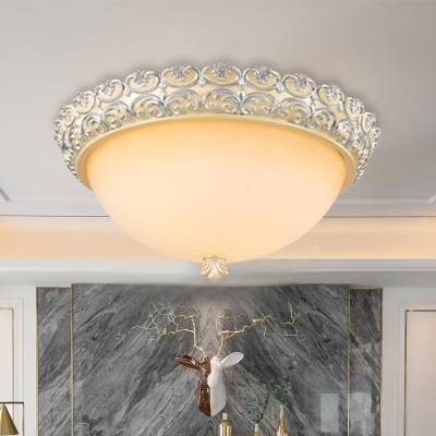 Dome Shade Bedroom Ceiling Light Retro Style Cream Glass 3-Head Beige Flush Mount Fixture