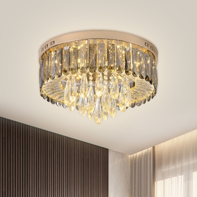 Drum Close to Ceiling Lighting Contemporary Clear Crystal LED Gold Flush Ceiling Light for Bedroom