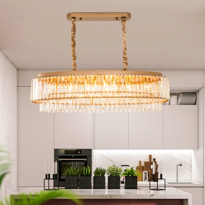 

Ellipse Crystal Block Suspension Lighting Modern 5 Lights Champagne Island Pendant for Restaurant, HL664416