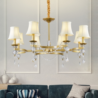 Fabric Flared Shade Drop Lamp Postmodern 6/8 Lights Dining Room Chandelier Light in Gold with Crystal Accent