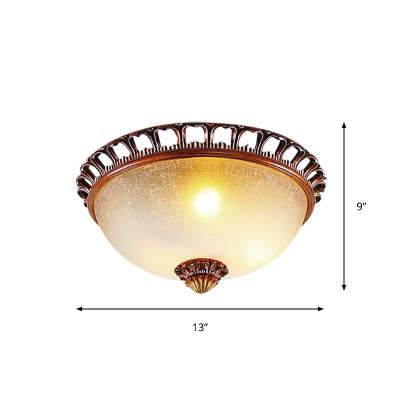 Frosted Glass Brown Flush Light Fixture Half-Sphere 13