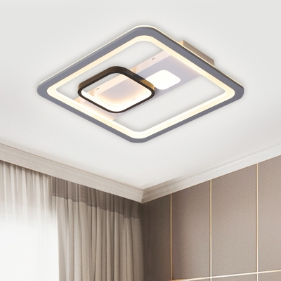 Grey Square Flush Mount Light Nordic LED Acrylic Flushmount Lighting in Warm/White Light, 16