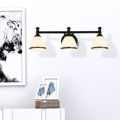 Handmade Milk Glass Bell Vanity Lamp Retro 2/3-Light Bathroom Wall Mounted Light in Black