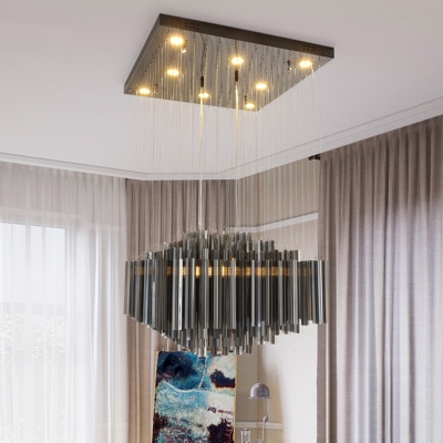 Layered Crystal Rods Multi Pendant Novelty Modern Dining Room LED Hanging Ceiling Light in Black