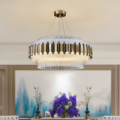 Layered Round LED Chandelier Pendant Post-Modern Clear Crystal Hanging Ceiling Light
