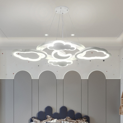 LED Drawing Room Ceiling Chandelier Nordic White Suspension Lighting with Moon and Cloud Acrylic Shade