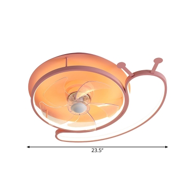 Metallic Snail 5-Blade Semi Mount Lighting Kids LED Pink Hanging Fan Light Fixture, 18
