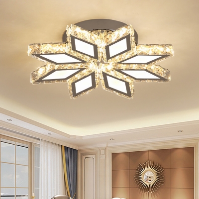 Modern Blossom Flush Mount Light Clear Crystal Living Room LED Ceiling Lighting in Chrome, Warm/White Light