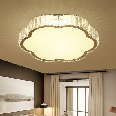 Modern LED Ceiling Lighting with Rectangular-Cut Crystal Stainless-Steel Floral Flush Mount Light Fixture