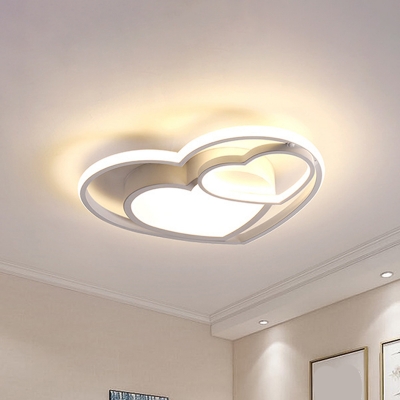 Nordic LED Flush Mount Fixture White/Pink Loving Heart Ceiling Light with Acrylic Shade for Bedroom
