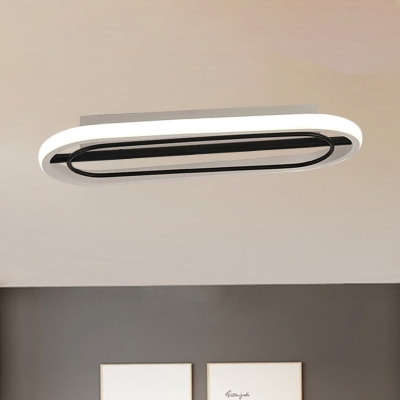 Oval Frame Metal Flush Mount Simple Style Black-White/Black-Gold LED Flush Lighting Fixture in White/Warm Light, 16