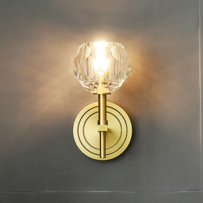 Postmodern Ball Wall Lamp 1/2-Light Beveled Crystal Wall Mount Lighting in Gold for Dining Room