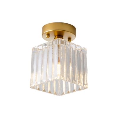 Prismatic Glass Brass Flush Mount Cubic 1 Bulb Traditional Style Close to Ceiling Lamp